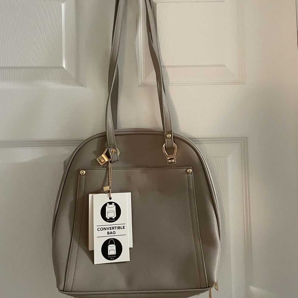 Convertible Bag, Purse to Backpack, Gray Leather